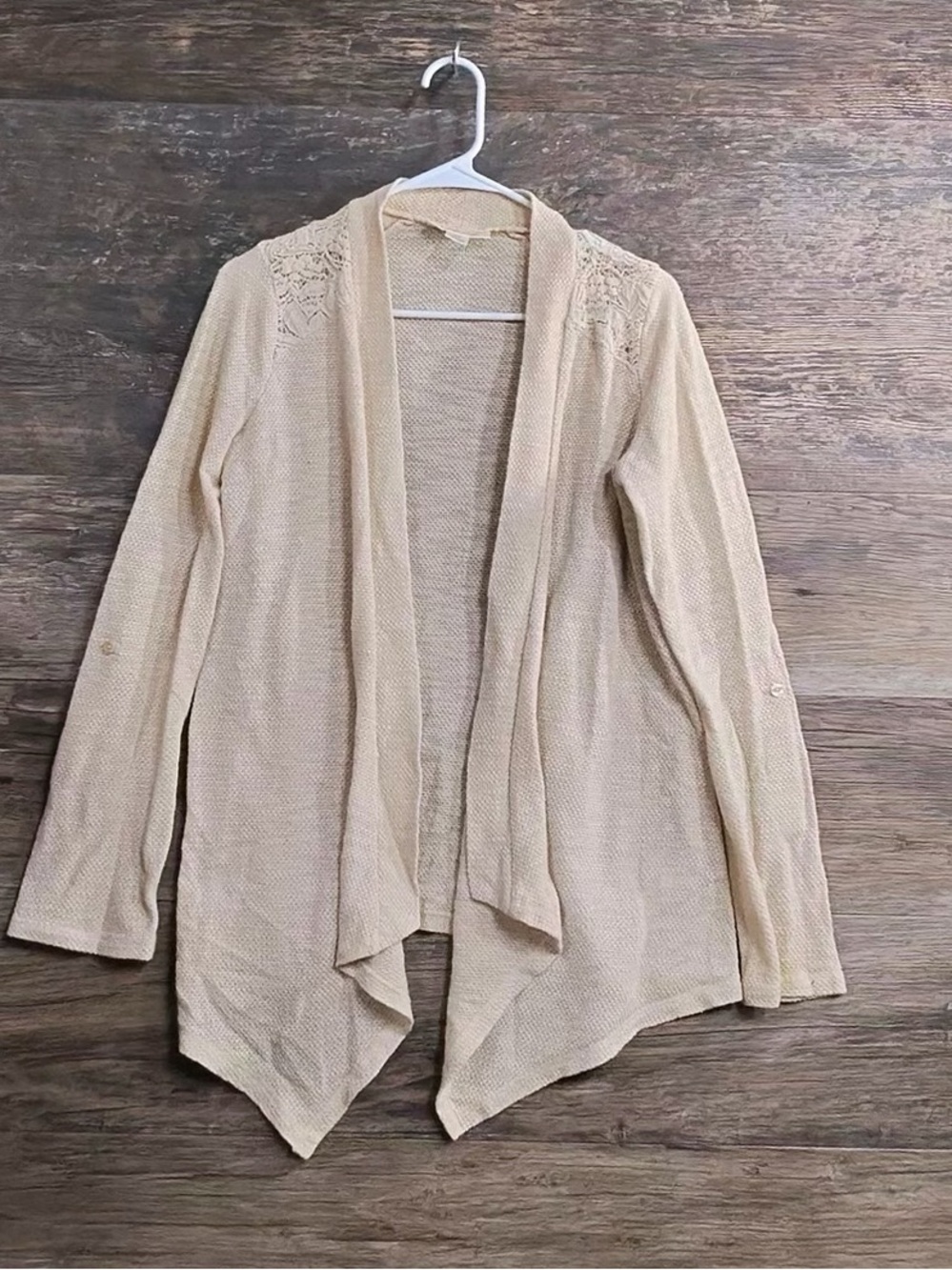 Motherhood Maternity Cream Open-Front Draped Cardigan